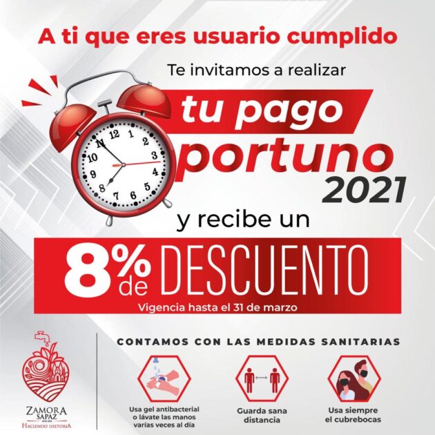 Invita SAPAZ a aprovechar descuento por pronto pago