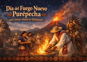 Llama a la acción para el Día del Fuego Nuevo Purépecha en Michoacán con imágenes culturales y tradi.