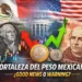 El peso mexicano y el dólar estadounidense con indicadores económicos y banderas de México y EE. UU.